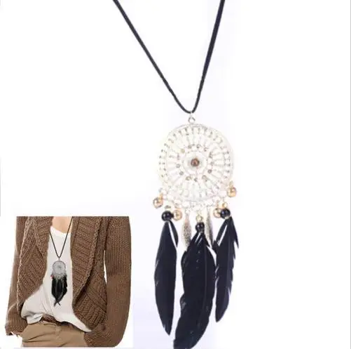 

Retro Exquisite Indian Tassel Feather Leaf Hollow Lace Circle Dream Catcher Bohemia Chain Lady Dress Sweater Necklace for Women