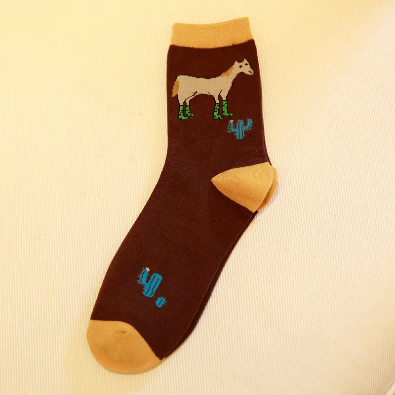 2 пары мужские хлопковые короткие носки милые маленькие лошади Индивидуальные забавные носки осень Весна Удобные Хорошие эластичные мужские носки