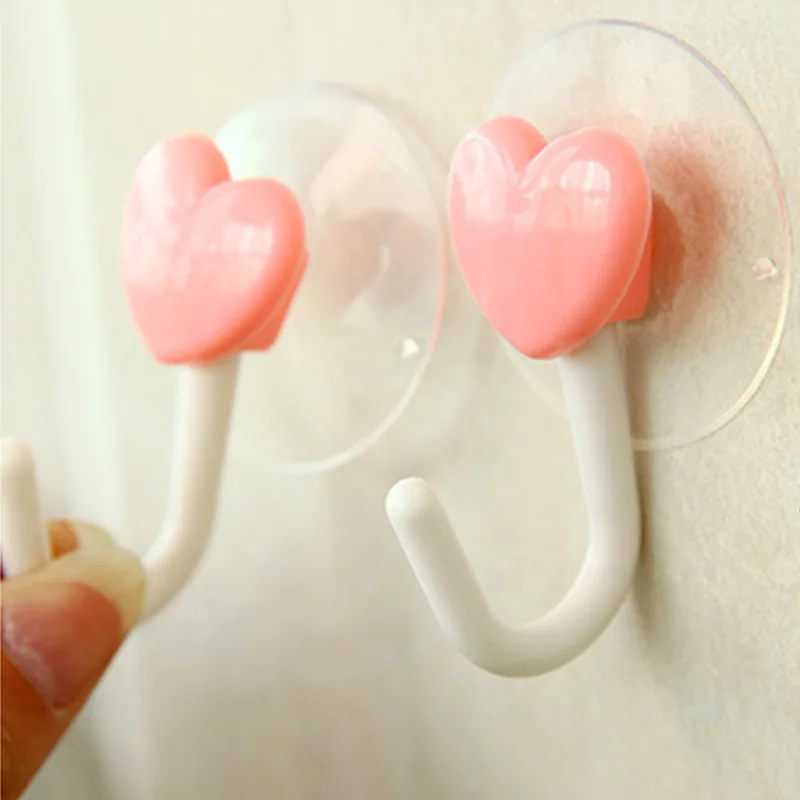 2pcs Heart Shape Bathroom Hooks Bags Hats Towel Clothes Holders