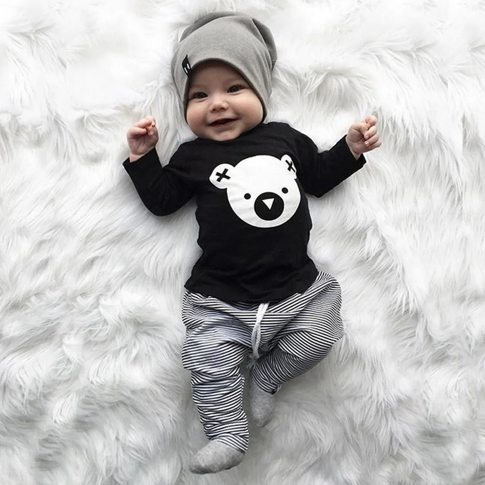 Toddler Baby Boy Girl 3D Bunny Ear Striped Hoodie T shirt Tops+Pants Clothes 9