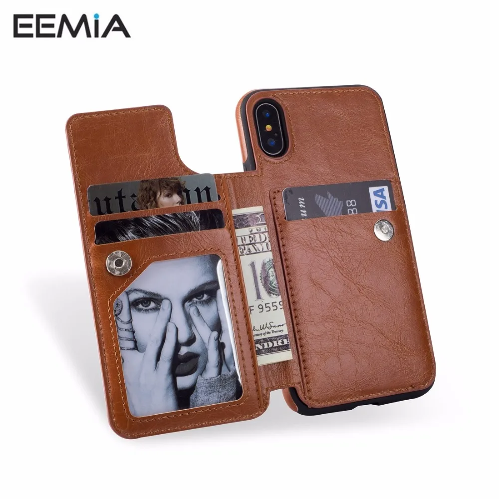 

Zipper Wallet Case For iPhone 8 Plus Cover PU Leather Card Slot Stand Case For iPhone X XS 8 7 Plus 6 6S Plus Phone Cases EEMIA