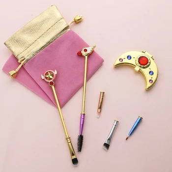 

Cute Cardcaptor Sakura Makeup Brushes Set Can Replace Brush Head Eyelash Eyeshadow Eyebrow Brushes Kits Metal Make Up Tool