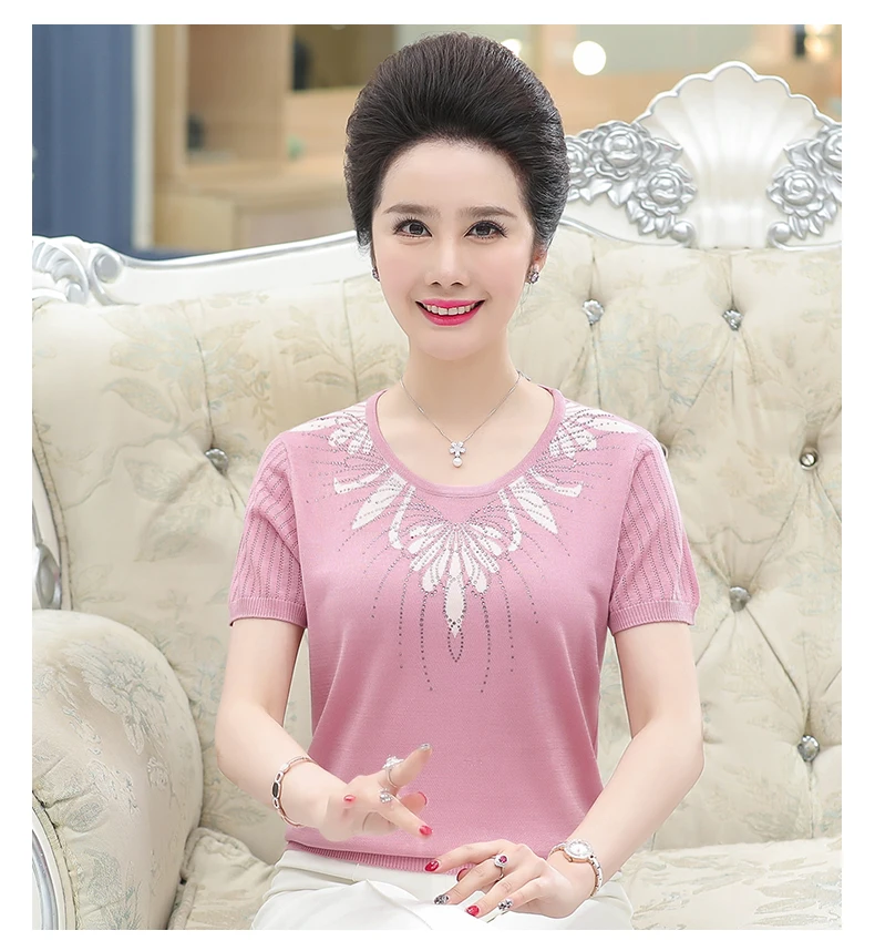 XJXKS Летний Топ Новая повседневная женская футболка Camisas Mujer размера плюс среднего возраста короткий рукав тонкая футболка Женские топы