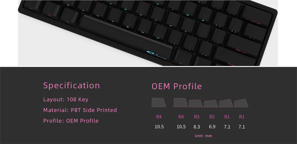  AKKO Midnight Side Printed PBT OEM Height Keycaps 108 Key Keycap Set for Mechanical Keyboard Only S