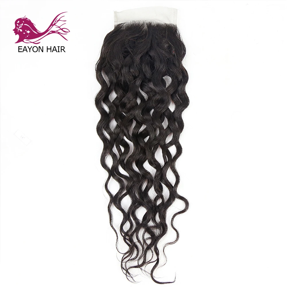 

EAYON HAIR 4x4 Human Hair Lace Closure Water Wave Remy Hair Natural Color Brazilian Human Hair Free Part 4''x 4'' 130% Density