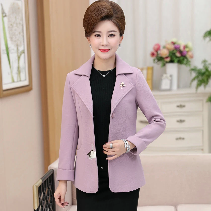 WAEOLSA Chinese Woman Short Blazer Red Green Purple Pink Jacket Suit Middle Aged Womens Notched Collar Blazers Autumn Outfits XL - 32829627696