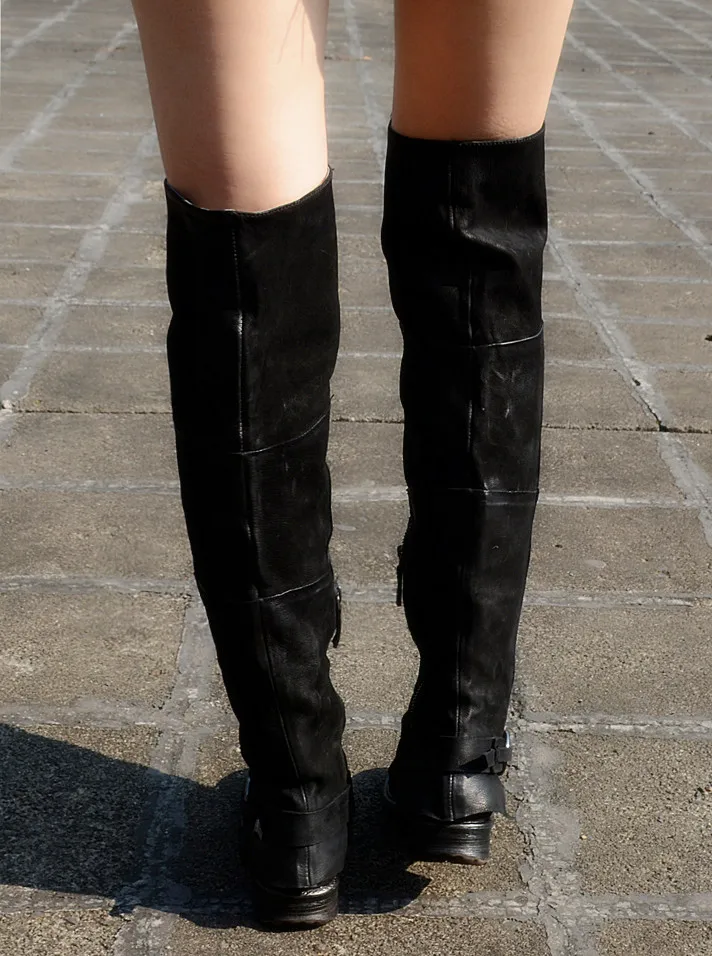 Prova Perfetto; модные женские сапоги выше колена с круглым носком и пряжкой; эластичные тонкие высокие сапоги; женские сапоги до бедра из натуральной кожи