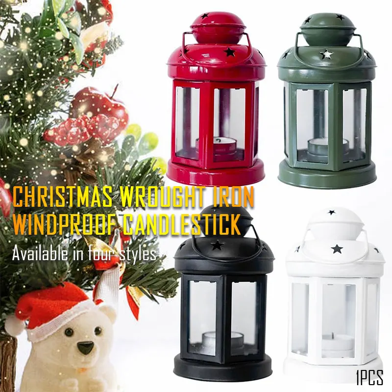 

Iron Christmas Candlestick Windproof Lamp Store Windows Creative Tea Light Celebration Photography Props