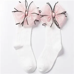 Носки для маленьких девочек хлопковые носки принцессы до колена с большим бантом милые длинные носки в полоску Размер От 1 до 10 лет - Цвет: Золотой