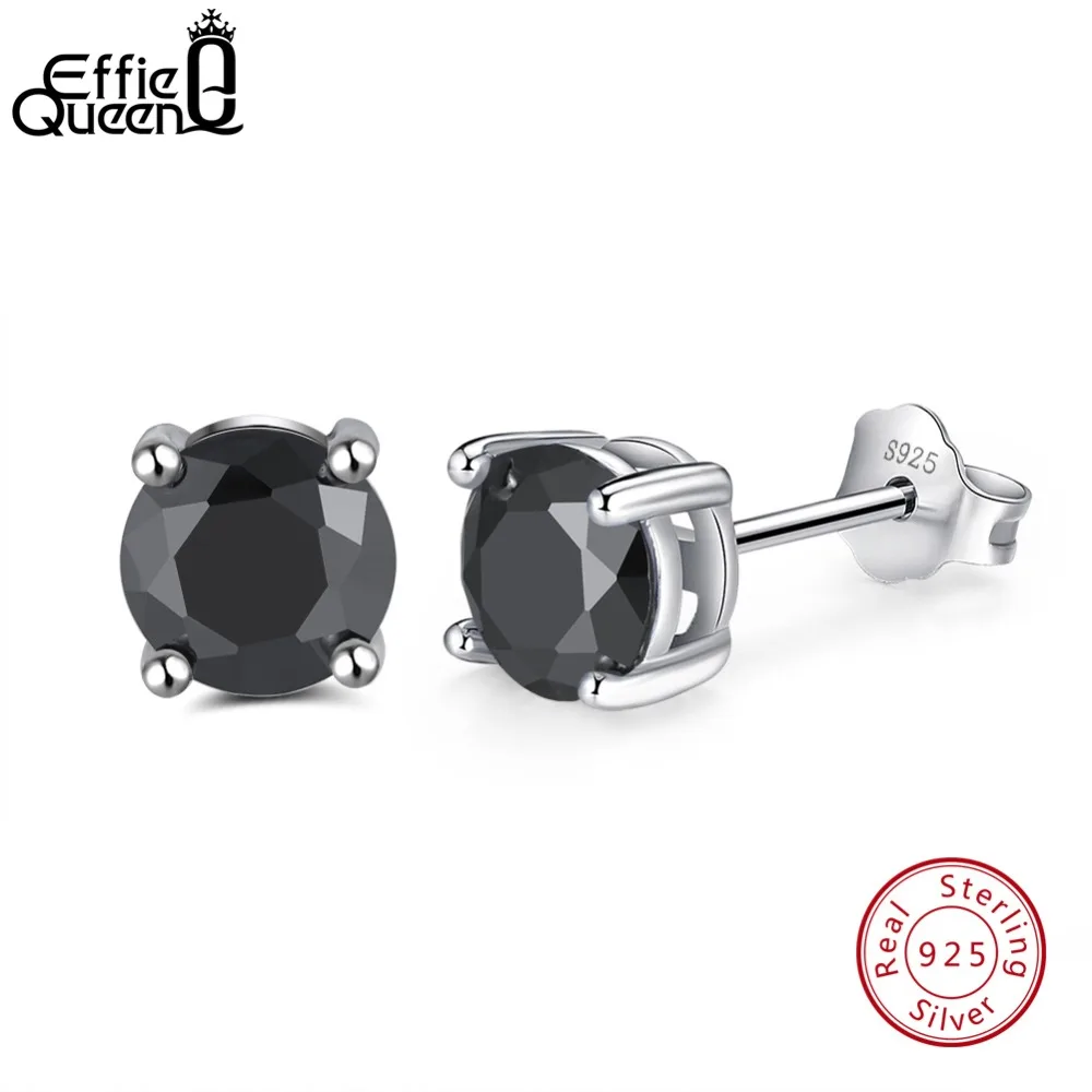 

Effie Queen Trendy Black AAA Cubic Zirconia Stud Earrings Geometric Crystal Sterling Silver Jewelry For Women Men Fashion BE84-B