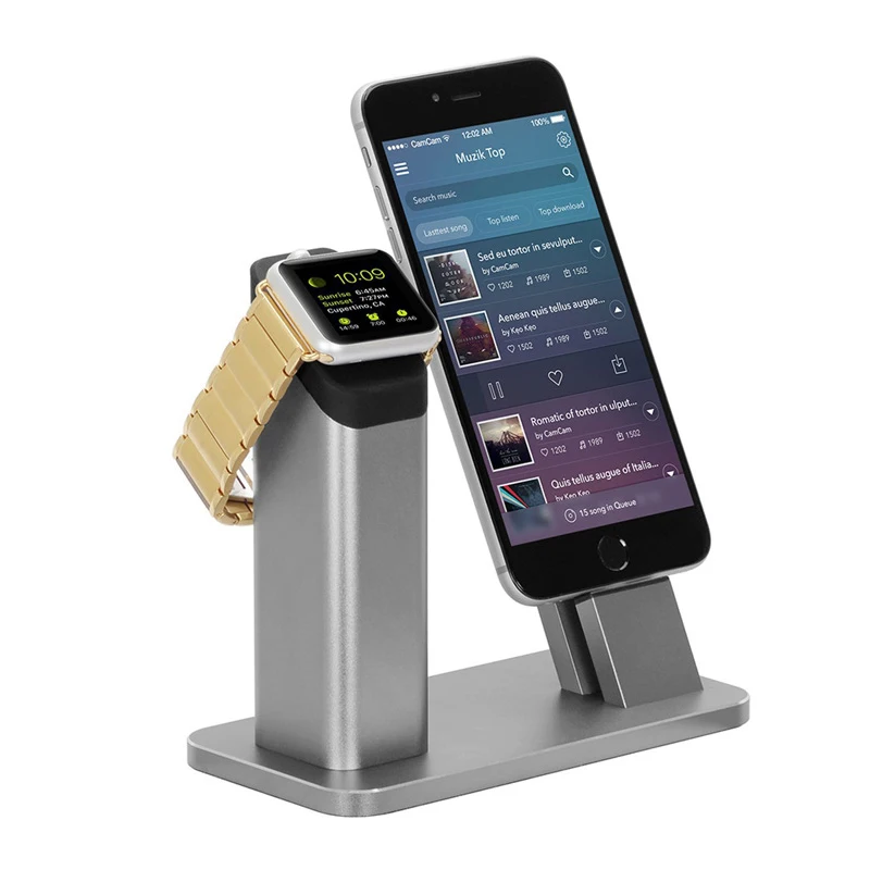 imágenes para Moda 2 in1 soporte para teléfono para iphone 7 6 6 s plus se base de carga para apple watch 1 rayo 2 de aluminio de escritorio soporte del soporte imágenes para Moda 2 in1 soporte para teléfono para iphone 7 6 6 s plus se base de carga para apple watch 1 rayo 2 de aluminio de escritorio soporte del soporte