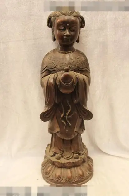 

S03005 19"China Folk Purple Bronze Lifelike Lucky happiness virgin Statue (A0321)