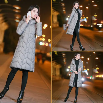 Хлопковая куртка женская с подкладкой длинное плотное зимнее теплое пальто утепленные куртки женская верхняя одежда Pakas Женское пальто большого размера - Цвет: grey