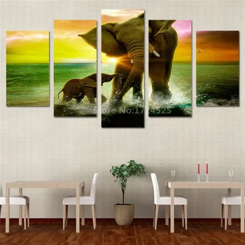 

Unframed 5 Pieces HD Printed Elephant Family Painting Canvas Print Room Decor Print Poster Picture Canvas For Living Room