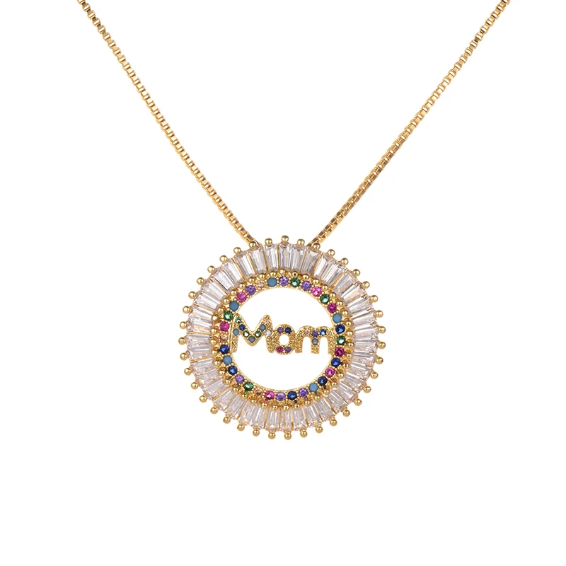 Модное ожерелье с подвеской из Инкрустированного кристалла в форме сердца с надписью «MOM», подарок на день матери, медные ювелирные изделия высокого качества - Окраска металла: mom