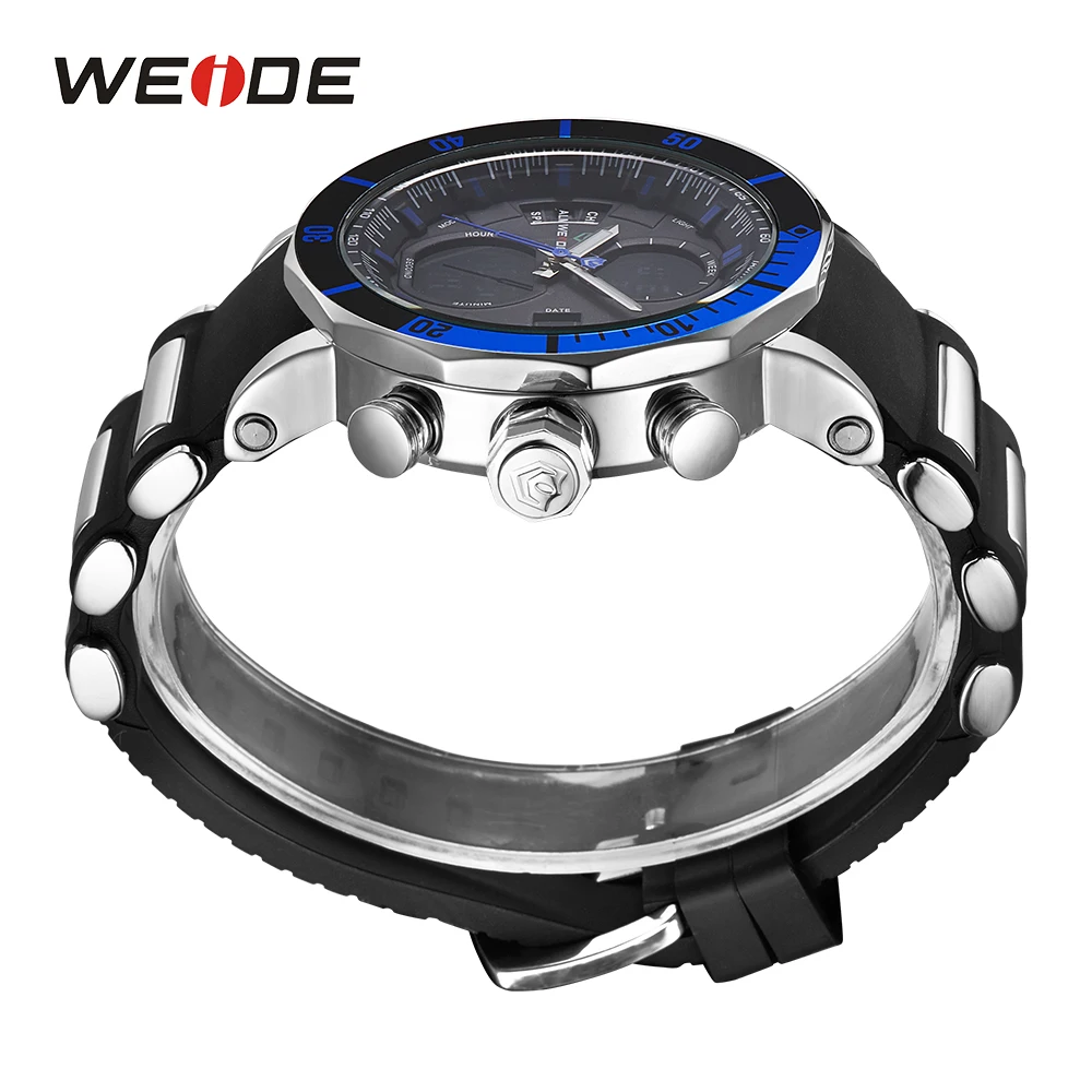 Gift WEIDE Chronograph Stopwatch  Date Analog Quartz Digital Silicone Strap Wristwatch Alarm Dual Time Zone Relogio Masculino