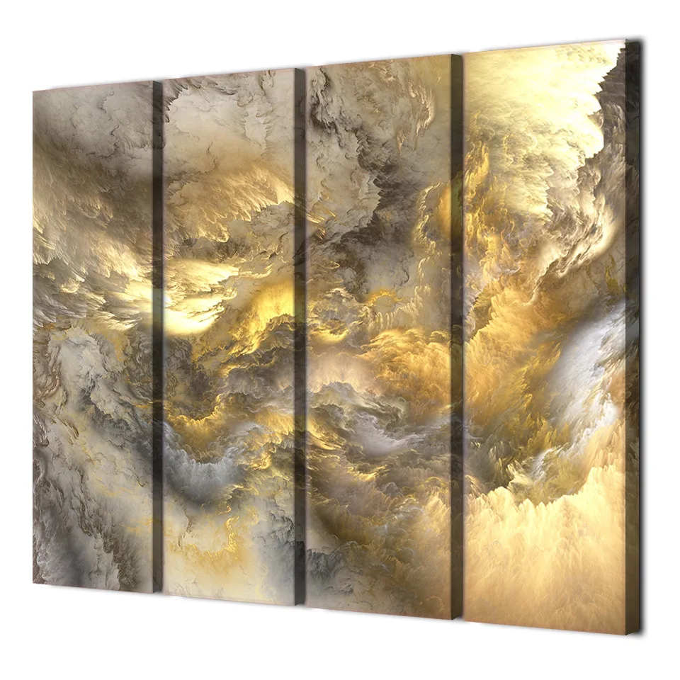 Günstig 4 stück Gedruckt abstrakte gold grau wolken Malerei Leinwand wand bilder für wohnzimmer wand kunst leinwand Freies verschiffen  up 1290D