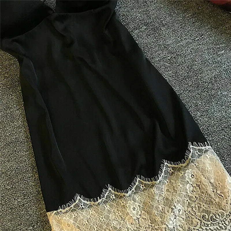 Новое модное платье для девочек; женская тканевая Сексуальная атласная Женская пижама с кружевом в стиле пэчворк на бретельках одежда для