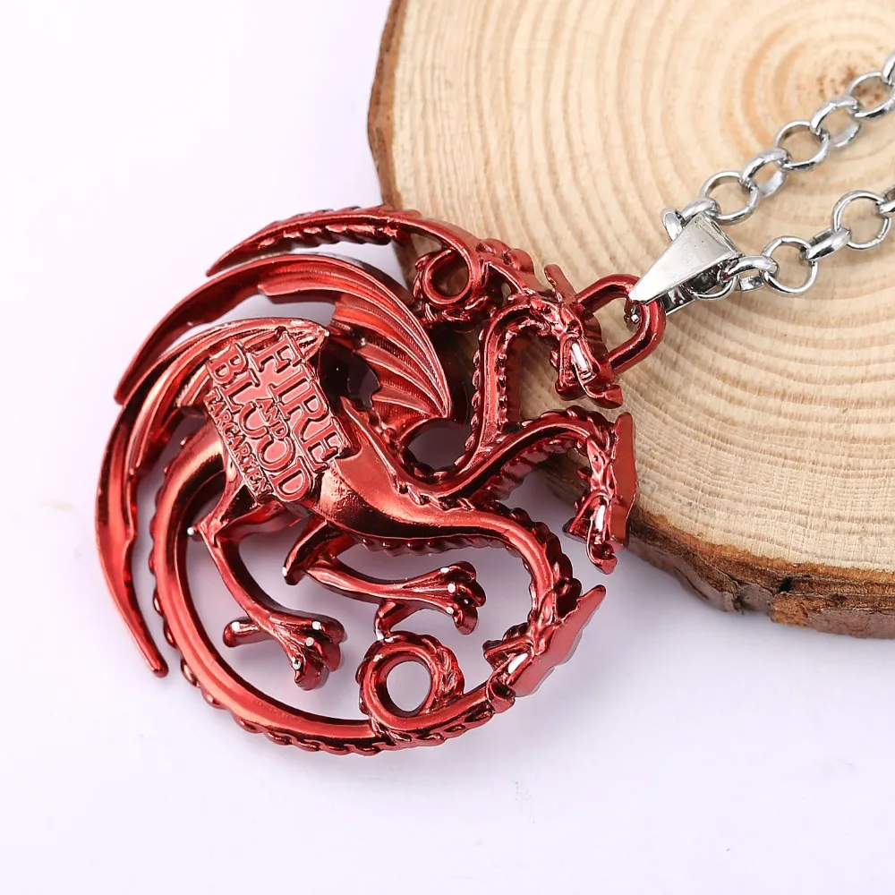 Игра в ожерелье огненный и кровяной 3 вида цветов Дракон круглый кулон Daenerys Targaryen
