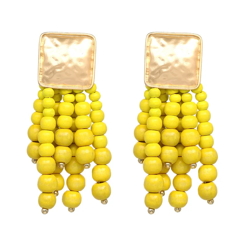 Роскошные цветные бусины Серьги модные женские туфли изделия заявление вечерние свадебные серьги-подвески ручной работы длинные серьги кисточкой - Окраска металла: Yellow