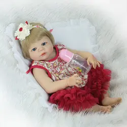 55 см Полный Силиконовые Винил Reborn Baby Doll блондинка принцесса милый новорожденных Bebe жив детей подарок на день рождения обувь для девочек