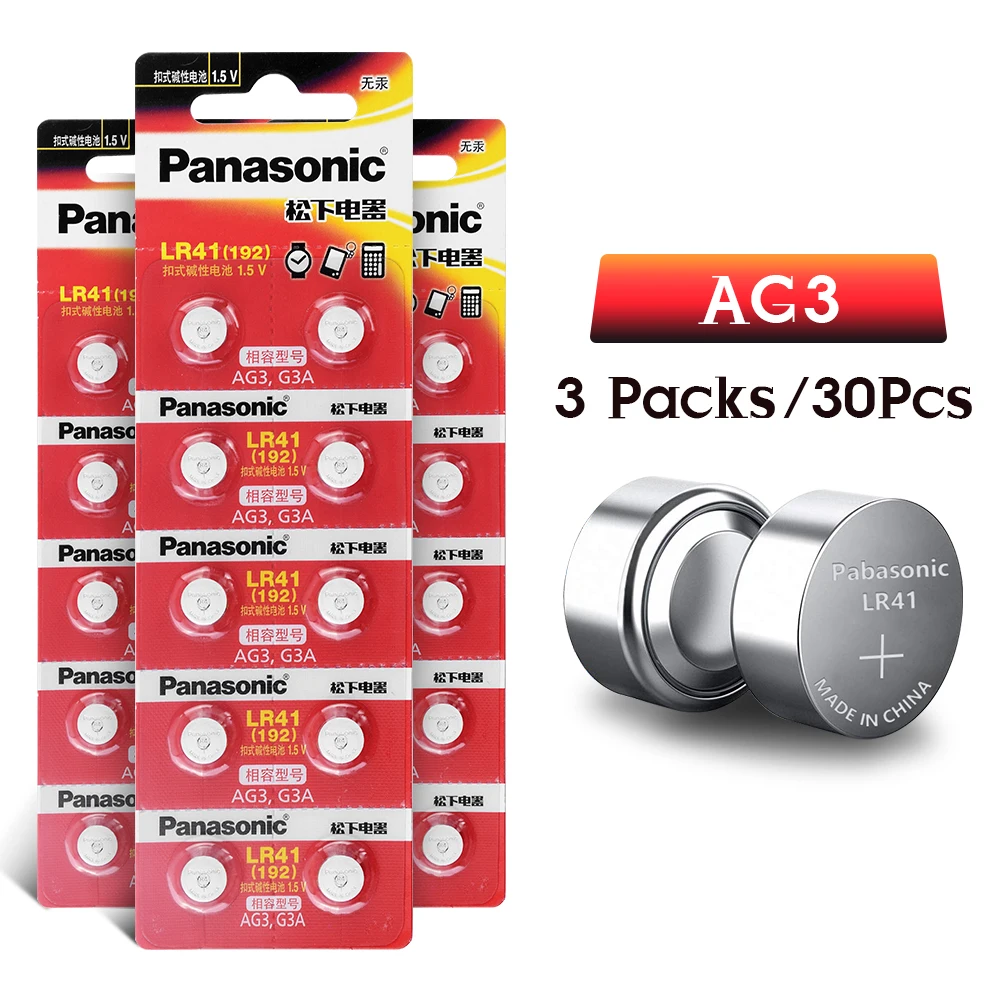 Panasonic 30 шт./лот LR41 аккумуляторы таблеточного типа SR41 AG3 G3A L736 192 392A трансформаторного двигателя Mn-Zn/MnO2 1,5 V Литиевые Батарейки-таблетки