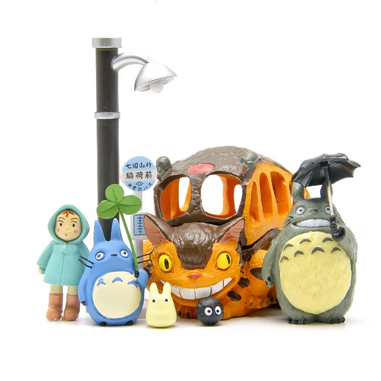 

8pcs/lot Totoro figures toys 2016 New PVC Japanese Anime Satsuki Mei Jicha car Chinchilla cat bus