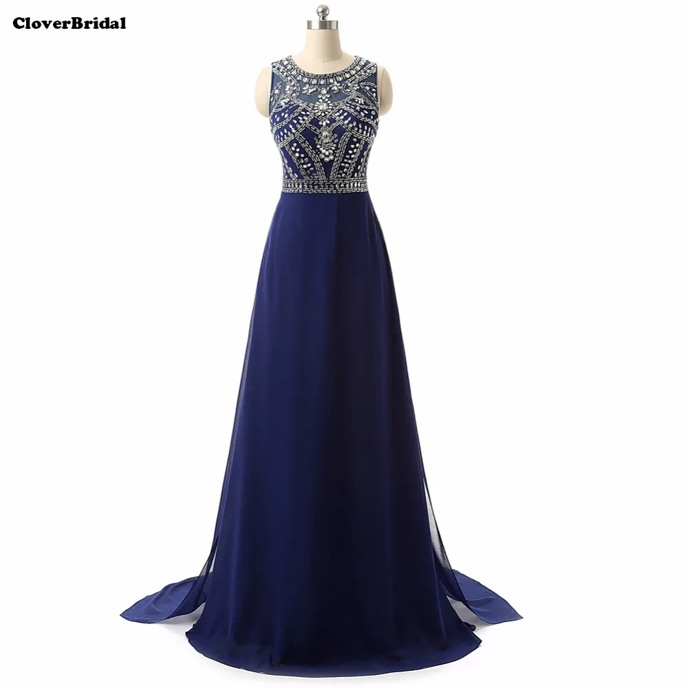 

In stock sleeveless beaded long royal blue dresses evening dresses with stones fast shipping new arrival 2015