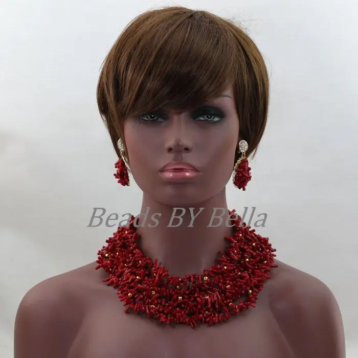 

Gorgeous Red Coral Beads Jewelry Set Fashion African Wedding Nigerian Party Necklace Set Real Coral Beads Free Shipping ABL251