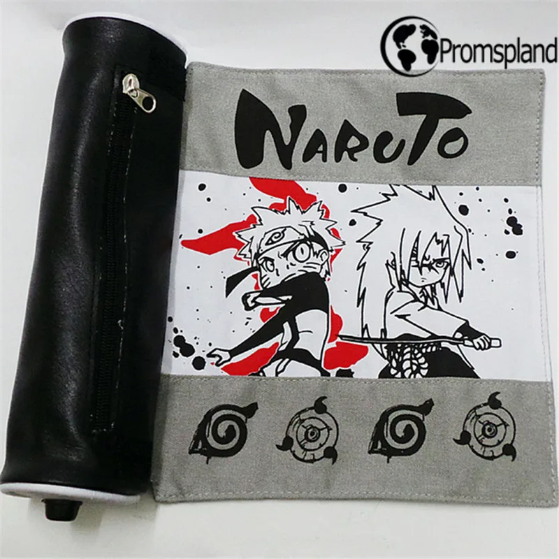 

Naruto Sasuke Pencil Case Zipper Roller Book Style Grey Anime Naruto Pencil Bag Stationery School Office Supplies Canvas 25*21cm