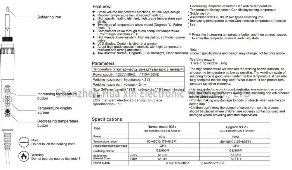 Обновления cxg 936d ЖК-дисплей подсветки регулируется температура цифровой электрический паяльник паяльная станция 110 В или 220 В 100 Вт