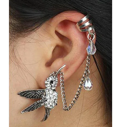 504 модные панк персональные каффы для ушей, изящные клипсы для ушей в виде птиц, сверкающие серьги-гвоздики для женщин E3501