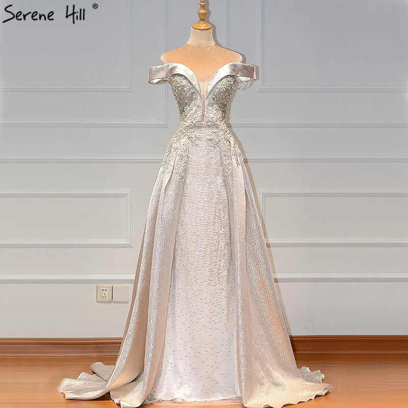 

Dubai Ivory Sweetheart Crystal Sexy Evening Dresses 2019 Dubai Design Sleeveless Luxury Evening Gowns LA60925