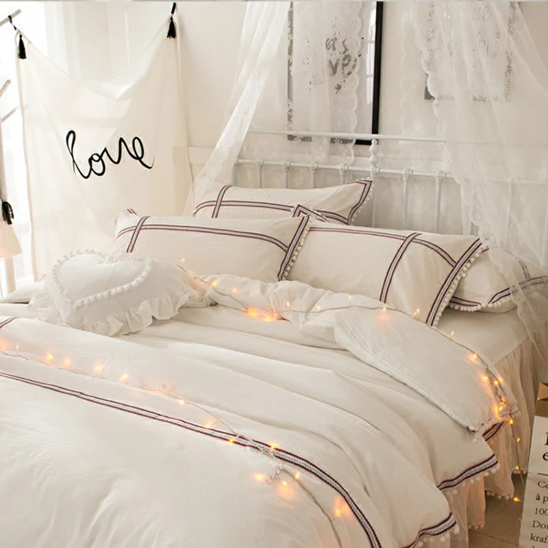 Постельное белье рождественское Couette, постельное белье для принцессы, набор из стиранного хлопка, современный простой полосатый край, украшение домашний текстиль, пододеяльник