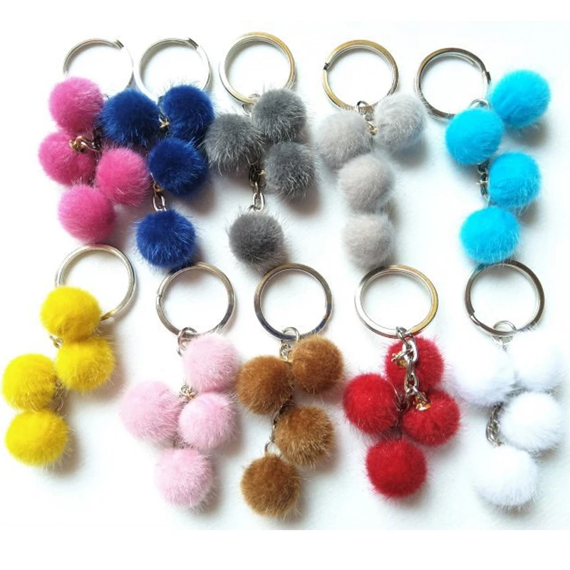 100pcs/lot Cartoon fur ball keychain 4 in 1 keychains fur ball key chain Car keyring Bag key