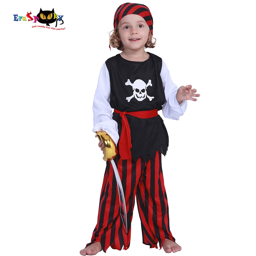 

Eraspooky Kids Carnival Costumes Cute Pirate Boys Jack Sparrow Cosplay Children Costume Skull Caribbean Fancy Dress For Party