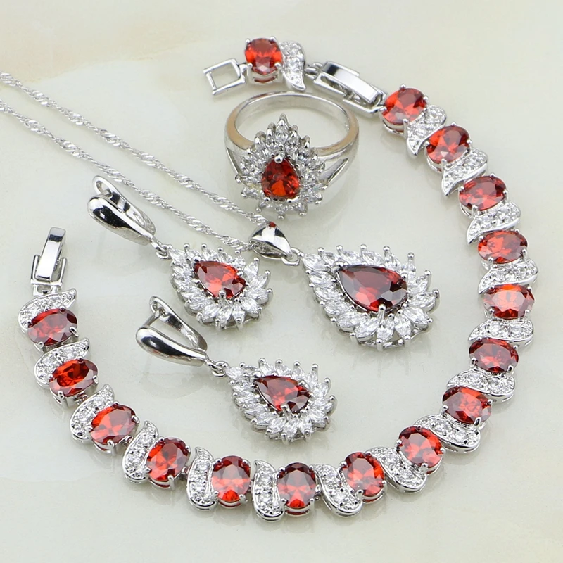 Fire Shaped Red Cubic Zirconia White CZ 925 Sterling