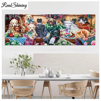 

large Diamond Painting Cross Stitch Dogs Family 5D Diamond Embroidery Mosaic Cat Flora full square round drill pop Murals FS6217