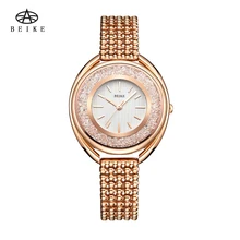 New Fashion Stainless Steel Leather Band Quartz Wtach Luxury Women Rhinestone Watches Valentine Gift