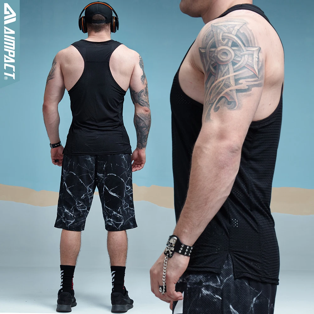 Aimpact Бодибилдинг сетки мужская майка Фитнес борцовка Костюмы Vigor спортивные