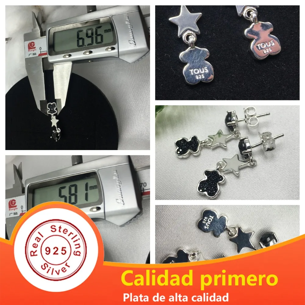

EDELL 100% 925 Sterling Silver Agate Star Bear Hanging Stud Earrings Women Long Stud Earrings Piercing Stud Earrings 512793510