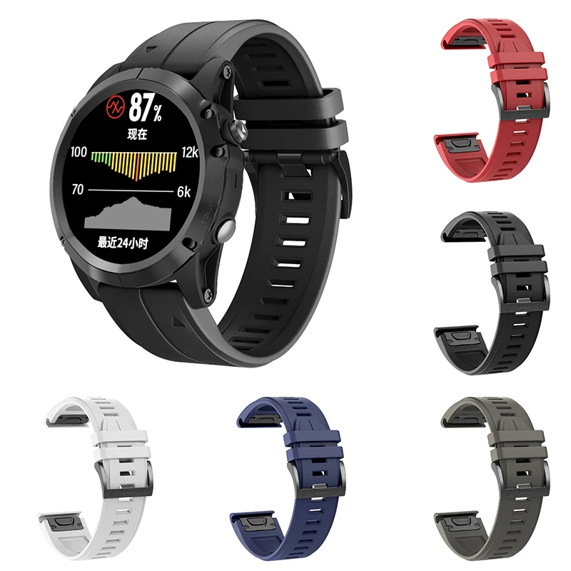 

26mm Silicone Watch Band For Garmin Fenix 5X Watch Sports Smart Watch Tabby Silicone Watch Belt With Black Buckle