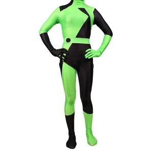 Adult Lady Super Villain Kim Possible Shego Cosplay Costumes Kids Girls Halloween Costume Lycra Spandex Zentai Suit Bodysuit