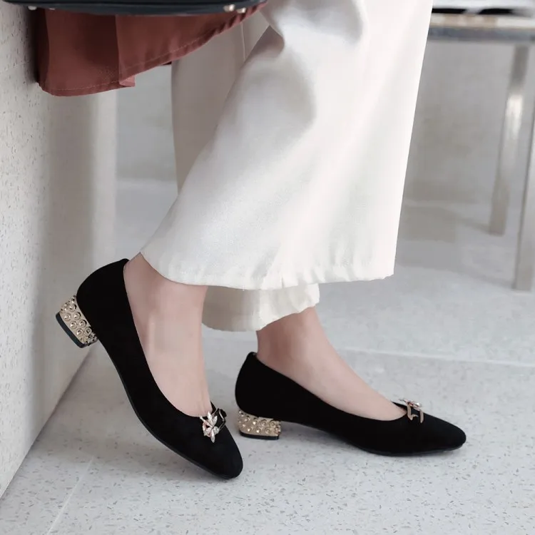 

Big Size 11 12 ladies high heels women shoes woman pumps Suede drill shallow square heel lady's single shoes