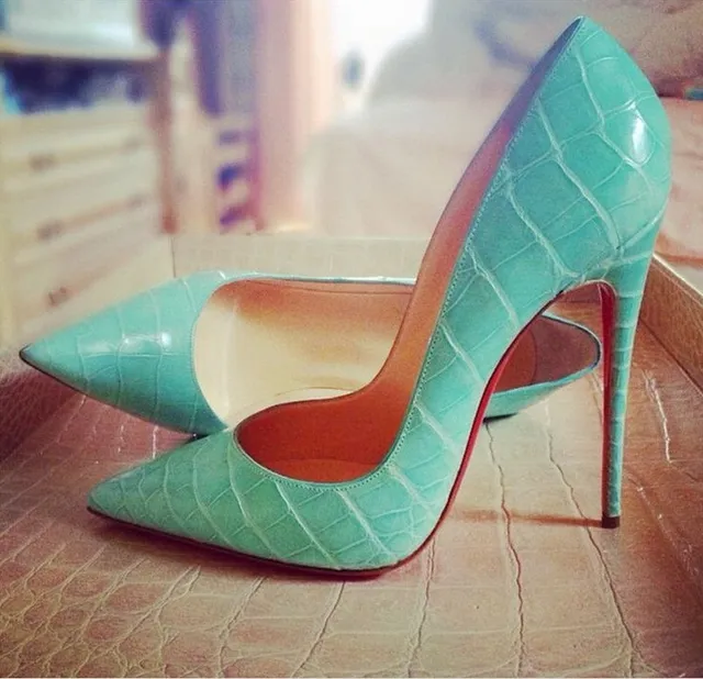 Fresh Teal aqua aquamarine turquoise high heel shoes stilettos Sexy Python thin heels point toe