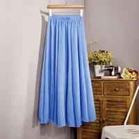 Women's Elegant 16 Color High Waist Elastic Waist Linen Pleated Long Skirts Ladies Slim Casual Skirt Saias New 2024 Summer SK05 - Image 5