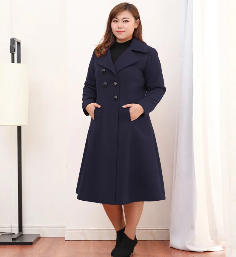 Очень большой размер, осенне-зимняя шерстяная куртка для женщин, тонкое длинное шерстяное пальто для молодых женщин, высокое качество, двубортное пальто 9XL 447