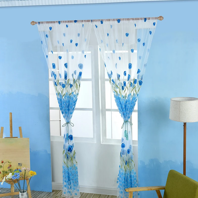 100*200cm Floral Voile Sheer Panel Window bathroom Curtain Door Divider Drape Romantic Sheer