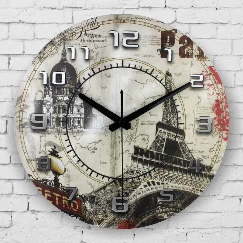 wholesale 3D Europe style wall clock silent paris Effiel tower large