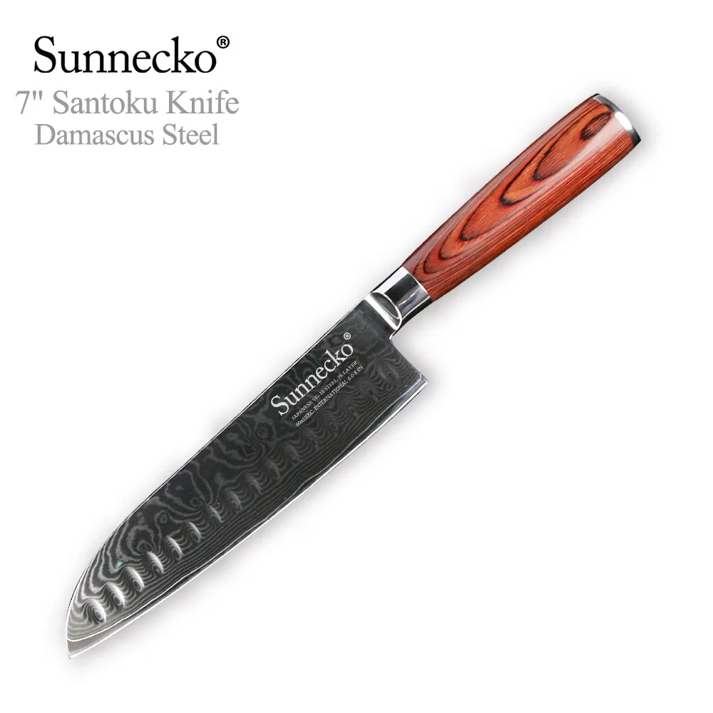 

SUNNECKO 7" Santoku Knife 73 Layers Damascus Steel Japanese VG10 Core Blade Meat Fruit Cutter Kitchen Knives Pakka Wood Handle